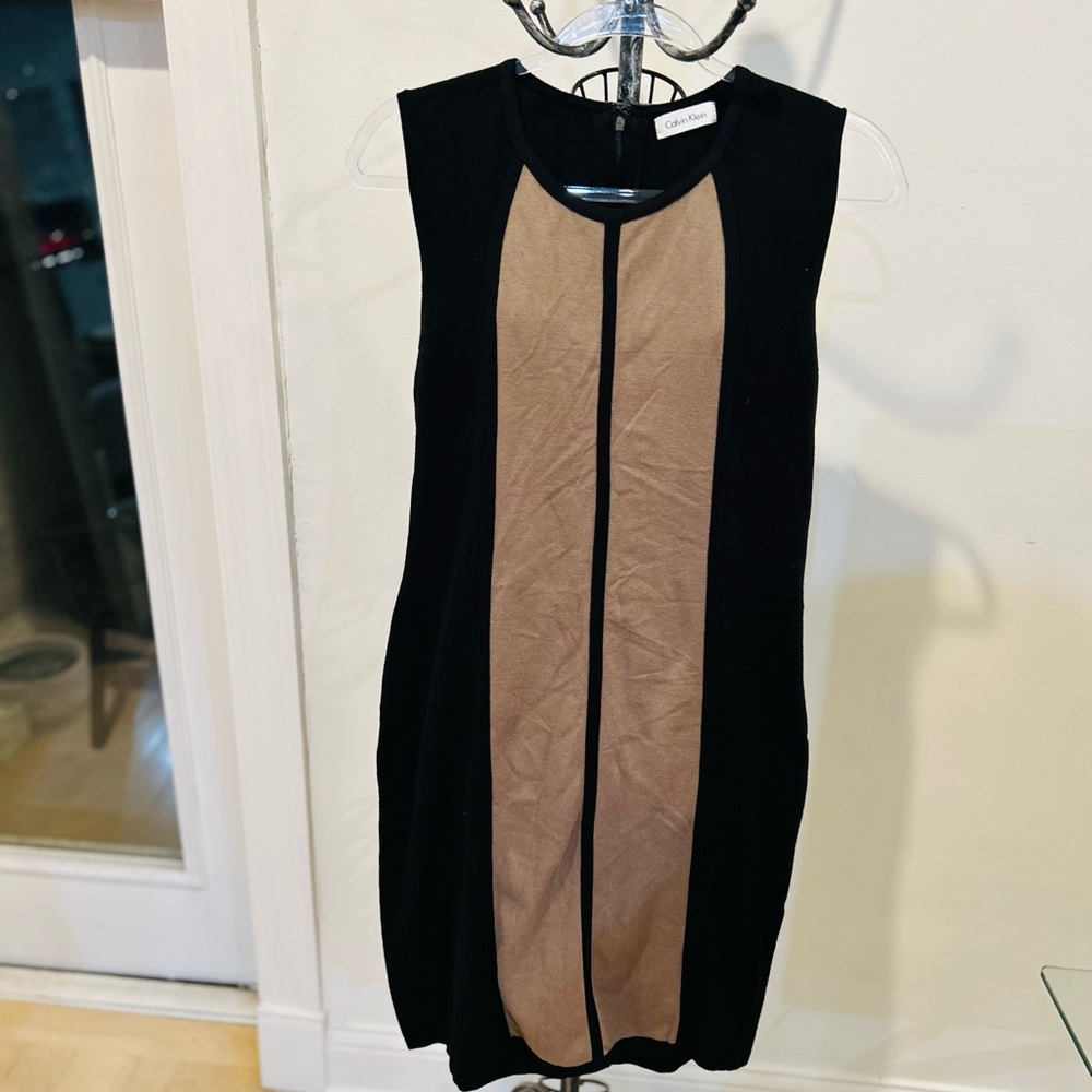 Calvin Klein Black and Tan Mini sweater dress